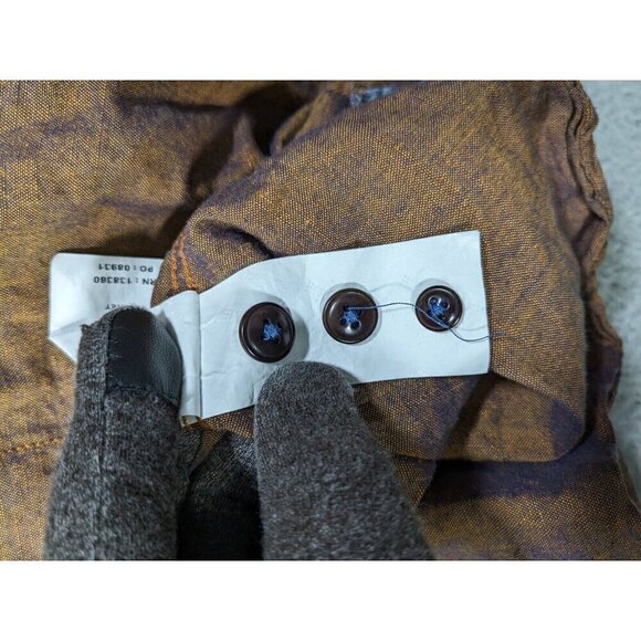 32 Bar Blues Shirt Mens XL Long Sleeve Button Linen Cotton Blend Metallic Brown - Picture 5 of 11
